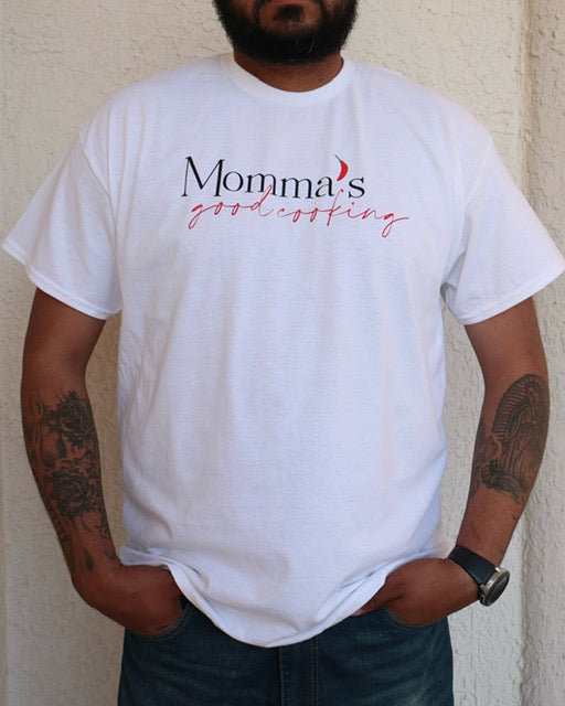 Momma's Good Cooking Short Sleeve T-shirt (Unisex): Modeled by a Man